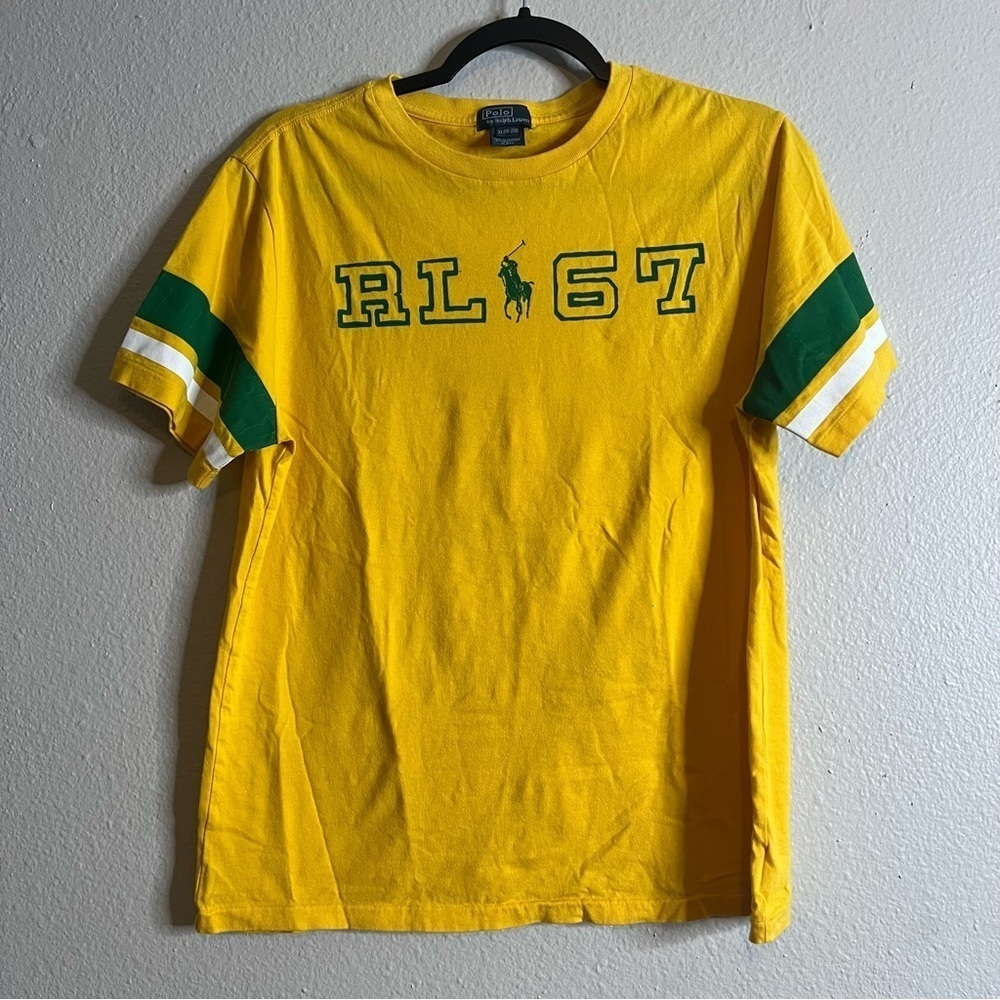 Polo Ralph Lauren Shirt Crew Neck Sz XL (18-20) Youth Short Sleeve Yellow Green